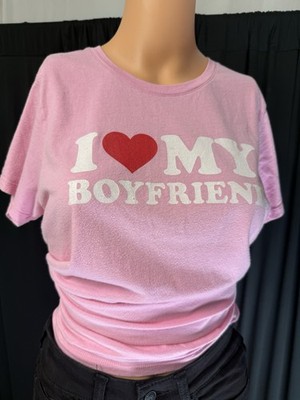 Vintage Gildan I love my boyfriend T-shirt pink women s size small