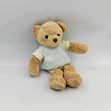 Doudou ours beige pull bleu vert jaune - 33214