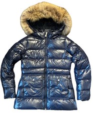 Pyrenex Authentic Shiny Fur Down Jacket Navy Amiral UK 10 38 Real Raccoon Trim