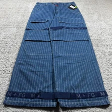 NWT Baggy Y2K 2000s Shuttle Strap Marithe Francois Girbaud Pinstripe Denim Jeans