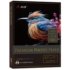 Premium Photo Paper High Glossy 8.5x11 Inch 72lb for Inkjet Printers 50 Sheet...