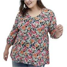 Torrid Black Floral Crinkle Gauze Hi-Low Tunic Blouse Womens 00 US Medium