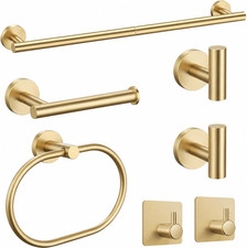 Brushed Gold Bathroom Accessories Set, 7 Pieces Gold Towel Bar Bathroom Hardware