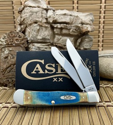 Case XX USA Hand Fired Sawcut Caribbean Blue Bone Trapper Pocket Knife