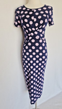 NWT ASOS Maternity Polka Dot Twist-Front Midi Dress Short Sleeve Blue Pink US2