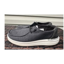 Hey Dude Wendy Rise Black Canvas Platform Loafers Shoes Womens 10