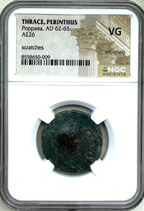 THRACE, PERINTHUS - POPPAEA (WIFE OF NERO) - AE26 - NGC VG - FREE SHIPPING!