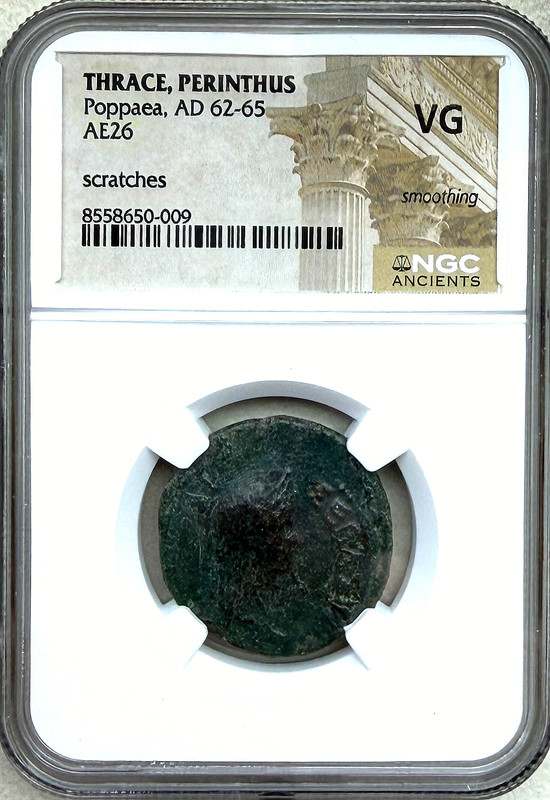 THRACE, PERINTHUS - POPPAEA (WIFE OF NERO) - AE26 - NGC VG - FREE SHIPPING!