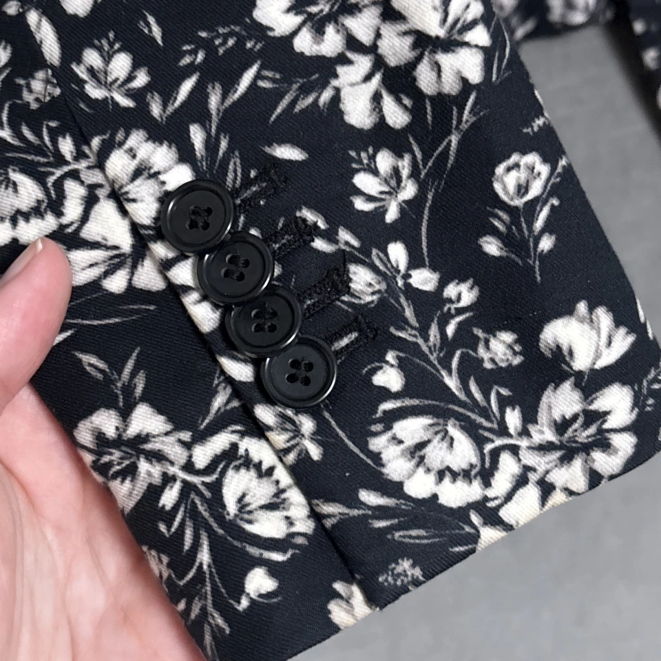 Blazer Ann Taylor 4 Negro Blanco Floral Algodón Carrera Oficina Ajustado Trabajo Moderno Foto 4 de 4