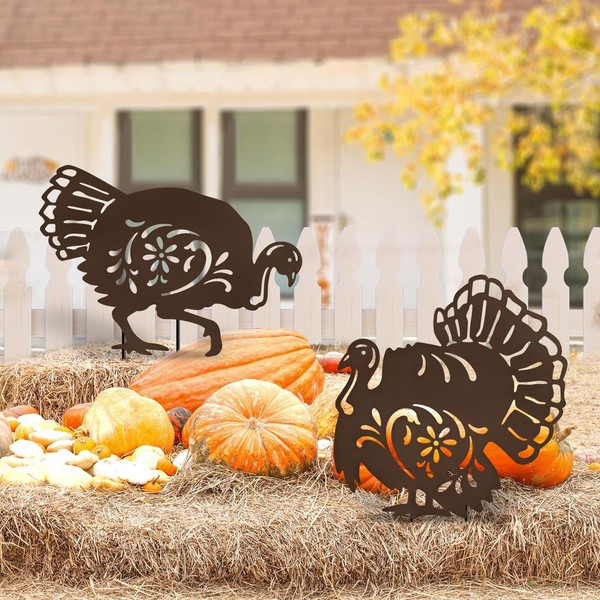 Metall Truthahn Gartenstecker Herbstdeko AußEndeko Set 2 StüCk FüR Thanksgiving-image