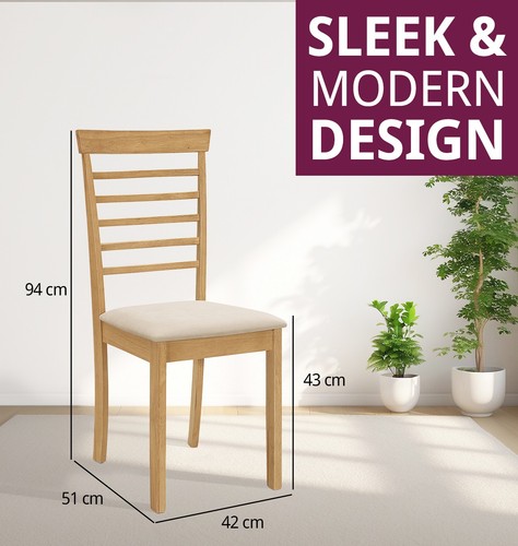 Dining Chairs, Pair of Solid Wood Light Oak Kitchen Chairs with Warm Cream Seat - Picture 3 of 8