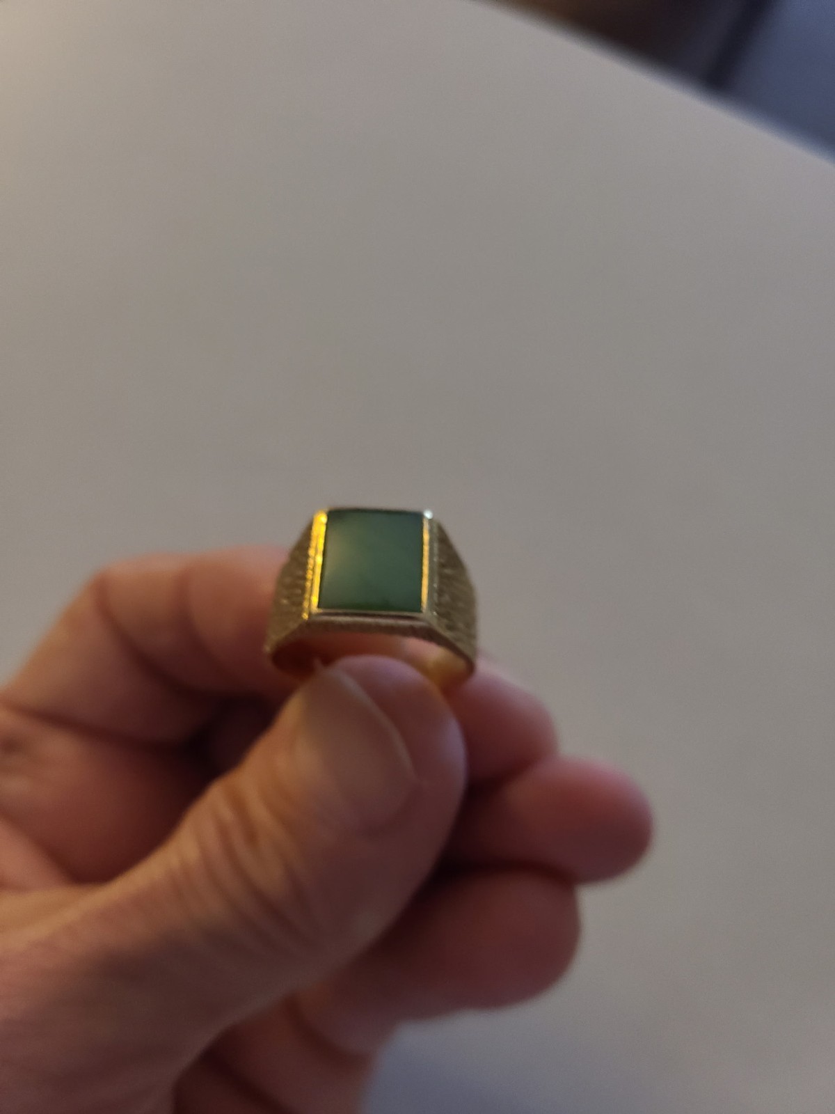 Solid 18 karat gold Jade ring square emerald cut … - image 1