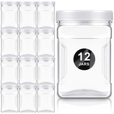 18 Pcs Clear Plastic Storage Jars with Lids, 27 oz Square Plastic Containers,...