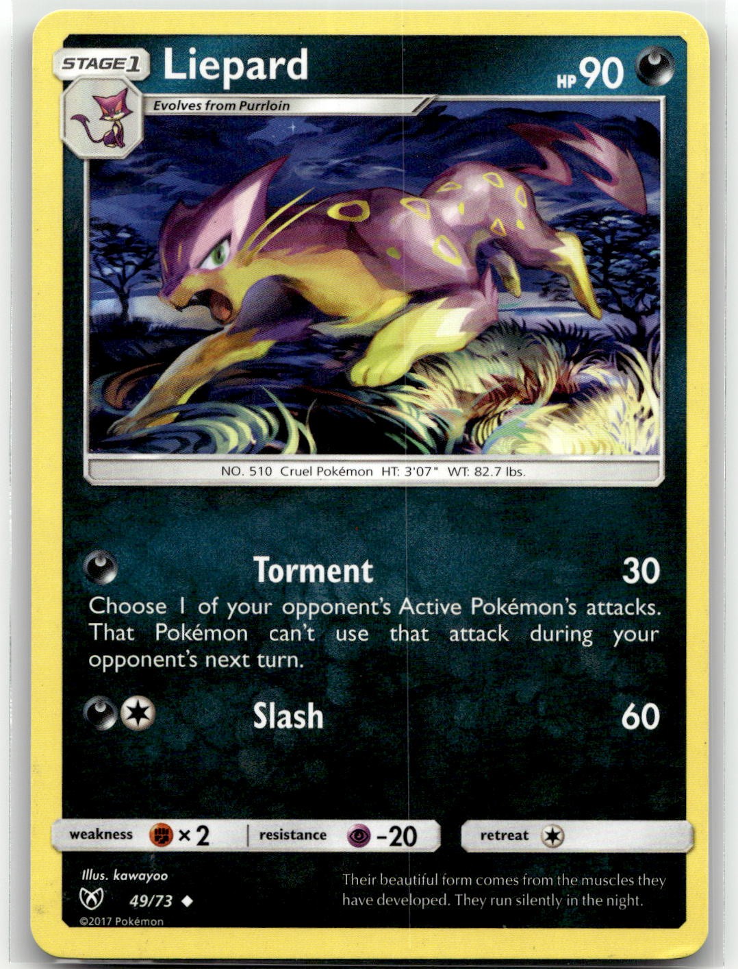 Liepard 49/73 Uncommon Shining Legends Pokemon LP