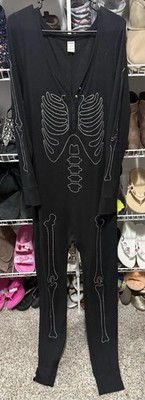 PINK Black Skeleton Rhinestone One-Piece Pajama Sleeper V-Neck Button XXL