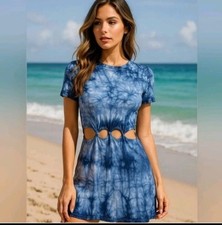 American Eagle Blue Tie Dye Knot Cut Out Mini Dress . Size Large