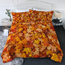 King Size Comforter Set Maple Leaves Halloween Fall Bedding