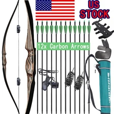 54" Recurve Bow 20-70lb Wooden Archery Hunting Bow Longbow Target Arrows RH
