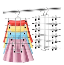 2 Pack Space Saving Pants & Skirt Hangers 6-Tier Multi-Layer Metal Closet Storag
