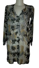 Y2k Raj Sz M Women's Green Camo Embroidered Silk Boho Fairy Goth Cover Up Dress