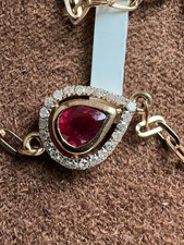 Certified 18K Yellow Gold Diamond Natural Ruby Gemstone Bracelet 19 cm New 18055