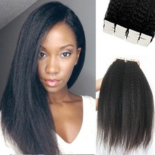 Kinky Straight Tape in Hair Extensions for Black Women, 14 Inch 20p... Fast Ship