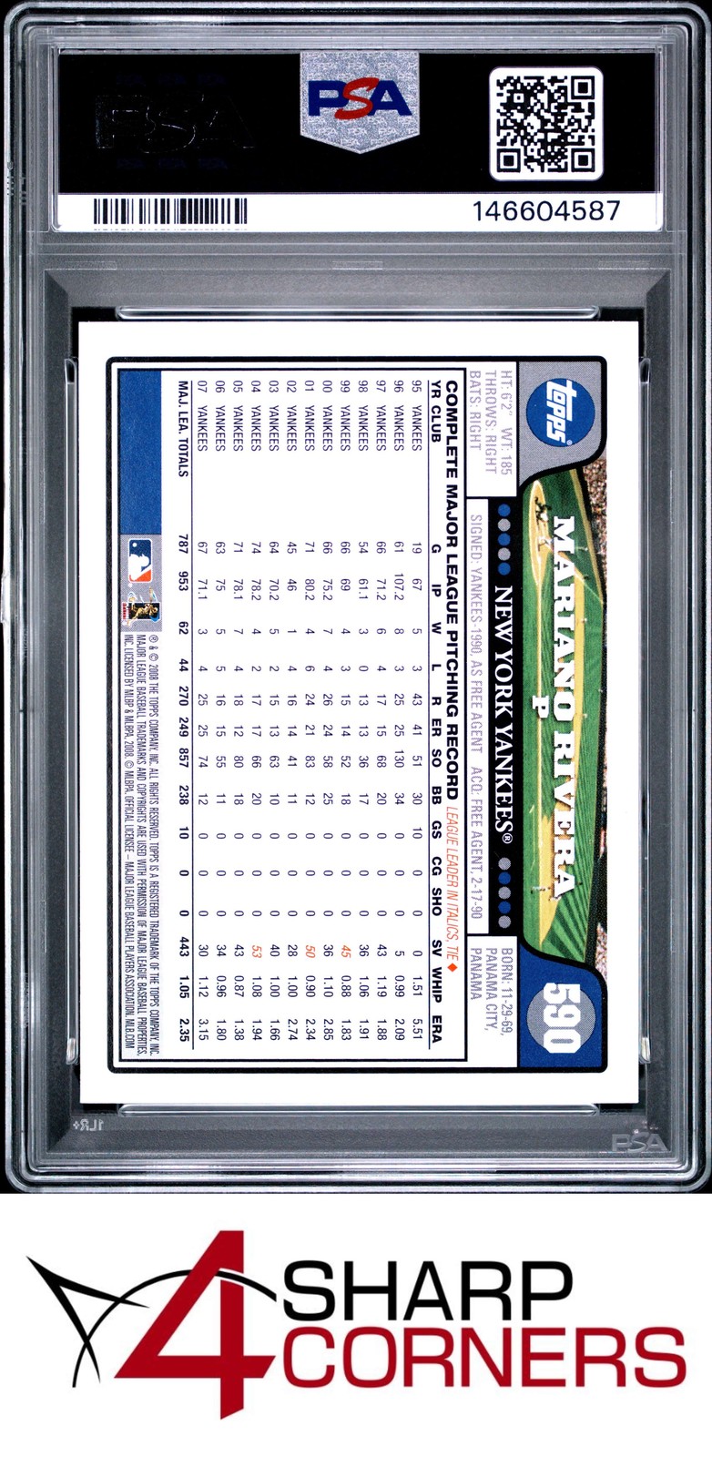 2008 TOPPS #590 MARIANO RIVERA YANKEES HOF PSA 10 view 2