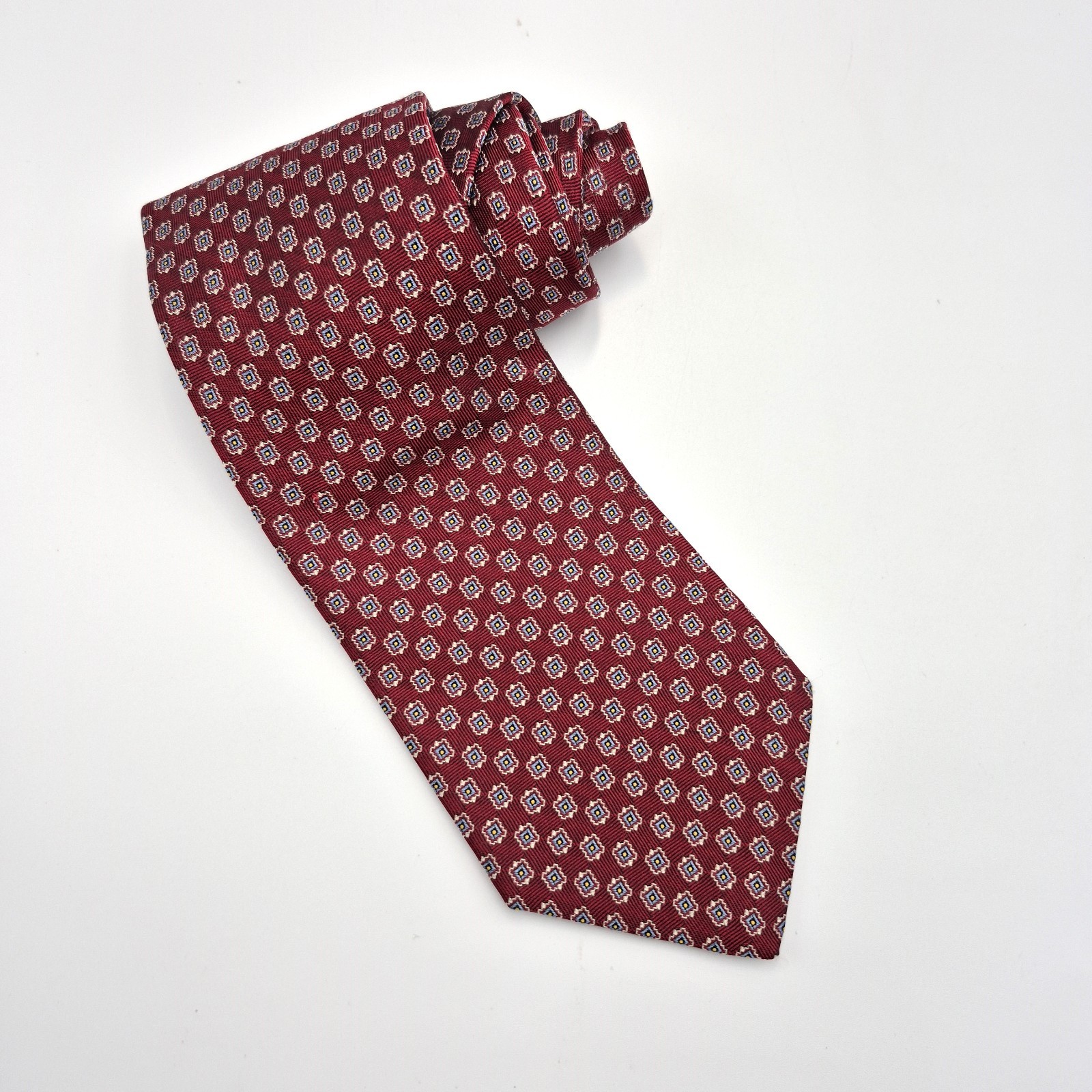 Brooks Brothers 346 Silk Tie Mens Italy Maroon Geometric Squares