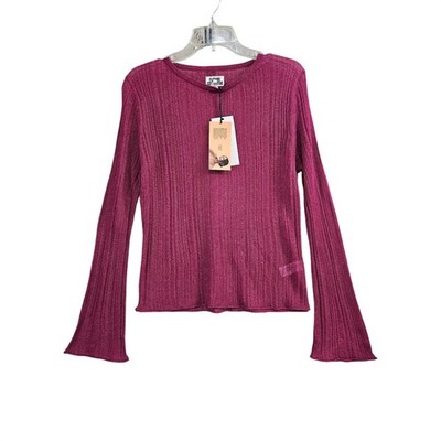 Future Collective Jenny K Lopez Pink Ribbed Metallic Flare Sleeve Top Large NEW