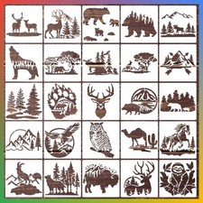 25 Pcs Forest Animal Stencils Wood Burning Stencils Bear Deer Wolf Wildlife