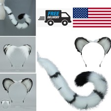 Faux Fur Tiger Costume Accessory Set with Bendable Ears and Tail for Parties