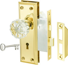 Gold Mortise Lock Set with Crystal Glass Knob, Antique Door Knobs with Lock and