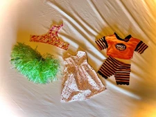 Lot Of  5 pc Build-A-Bear Clothes ~ Hula top/skirt, Halloween top/bottom, Dress 
