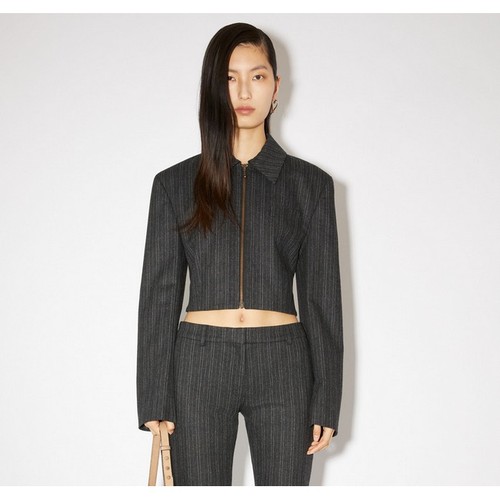 Acne Studios Tailored Jacket Womens 42 Charcoal Gray Cropped Wool Blend NEW