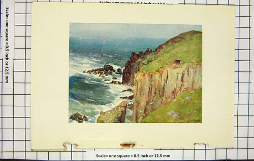 Original Old Antique Print Colour View Cliffs Sea Rocks 19th