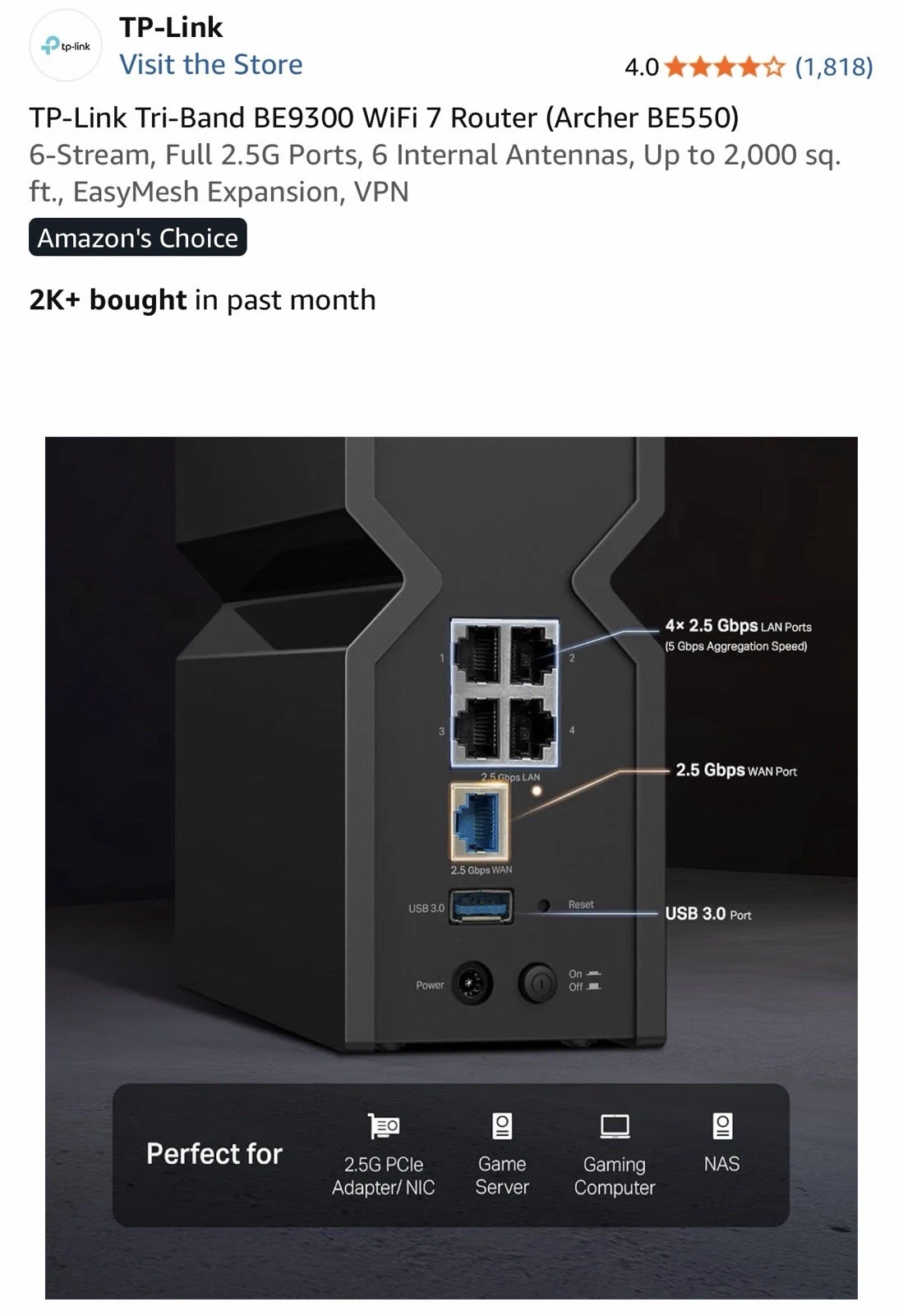 TP-Link Archer BE550 BE9300 Tri-Band WiFi 7 Router 6-Stream 2.5G Ports New image 3