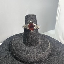 Beautiful Marked 925 A Sterling Silver Garnet Prong Set Ring, Size 5.75