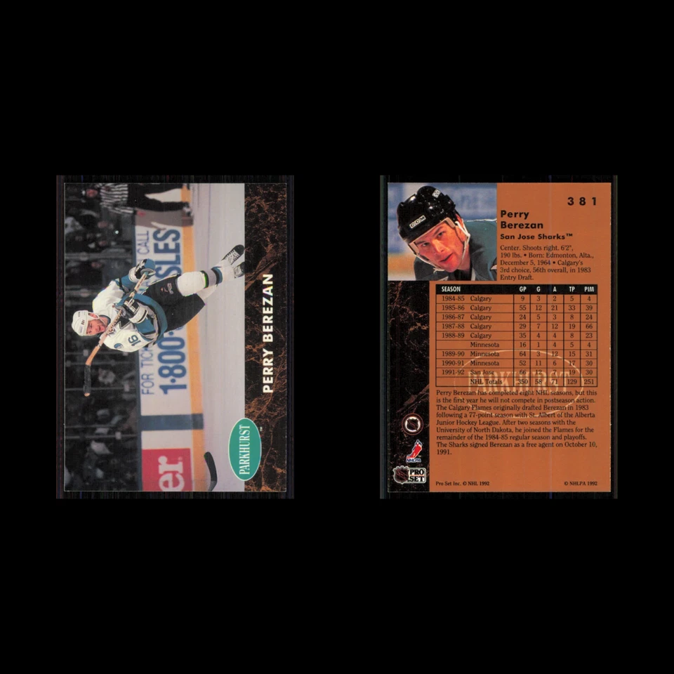 Perry Berezan #381 1991 Parkhurst San Jose Sharks Hockey Card NHL NM - Image 3 of 3