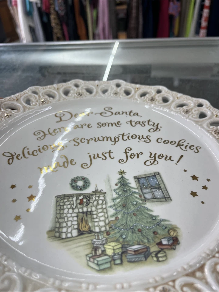 Grasslands Road Christmas Cookie Plate Gold Trim Ornate Dear Santa - Image 4 of 4