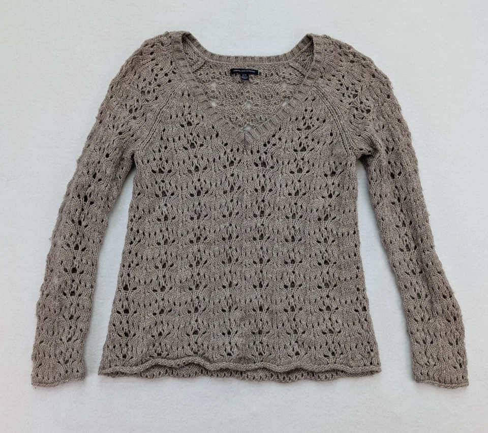 Женский свитер American Eagle Outfitters размер M открытый трикотаж бежевый богемное - Изображение 2 из 4