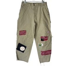 Dockers Utility Khakis Cargo Pants Mens 33 X 32 Tan Patches Straight