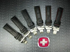 22mm VICTORINOX SWISS ARMY Black LEATHER STRAP Deployment Brush Buckle BAND 22 W