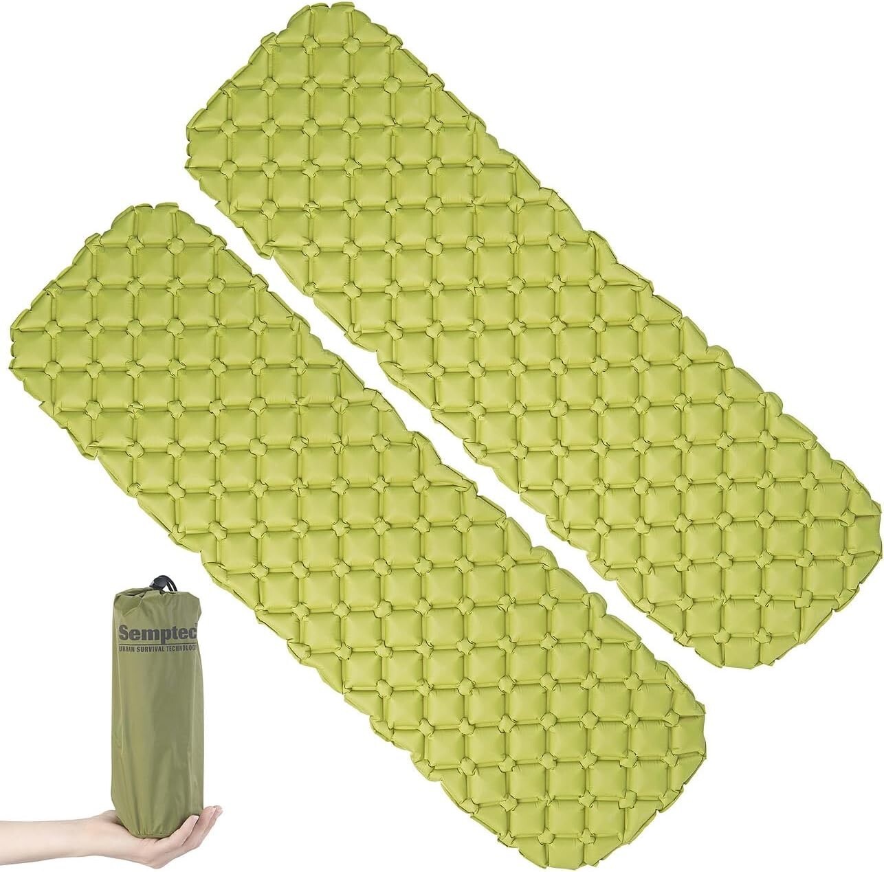 NUEVO Juego de 2 Colchones de Aire Exterior Ultraligeros Rápidamente Inflables Verde para Camping