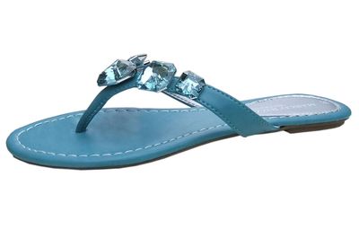 Ladies Turquoise Diamante Toe Post Flip Flops Womens Summer Flat