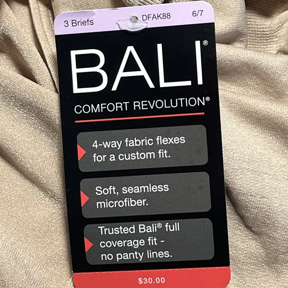 Bali Comfort Revolution 3 Briefs Womens 6/7 Soft Seamless Microfiber Flex Fabric - Image 4 of 4