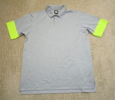 FootJoy Polo Shirt Men Large Gray Neon FJ Golf Performance Golfer Golfing Preppy