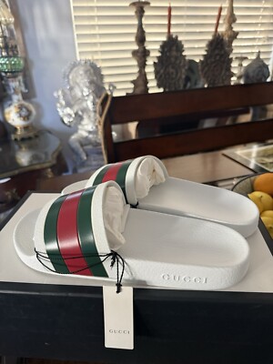 GUCCI Pursuit Stripes 72 Pool Slides Men's 11G White $400 | eBay