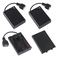3 Pack 3AA Battery Holder USB Female Socket Battery Case Box Holder with Cover