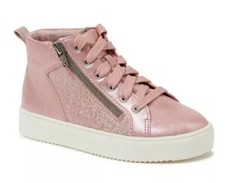 Girls High Top Sneaker Shoes Casual Pink Glitter Zipper Size 5 Wonder Nation