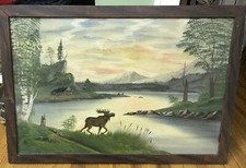 Antique Primative Northwoods OoC Landscape (untitled/No artist name) c. 1900